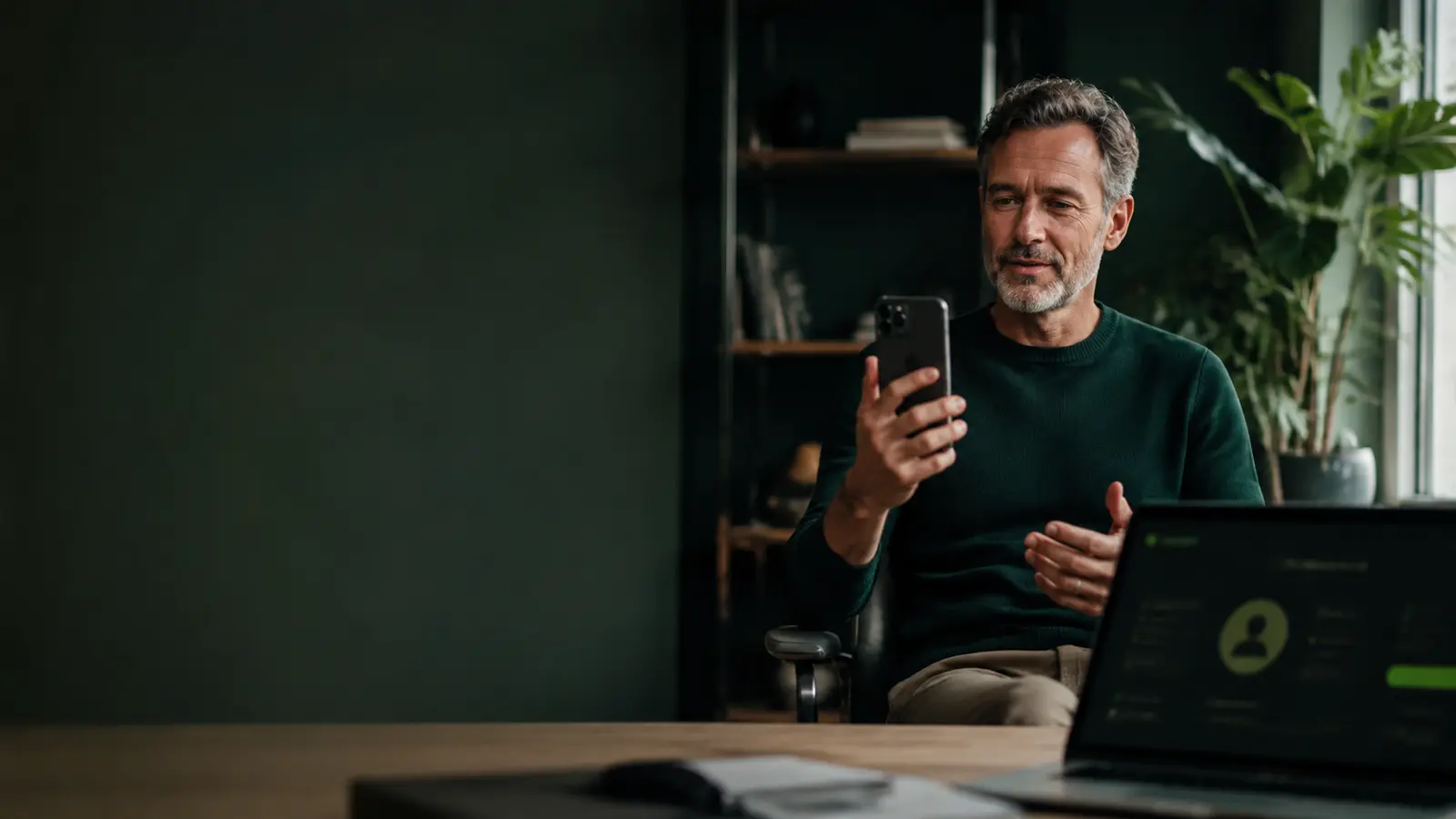 Business owner recording an asynchronous customer response on a phone